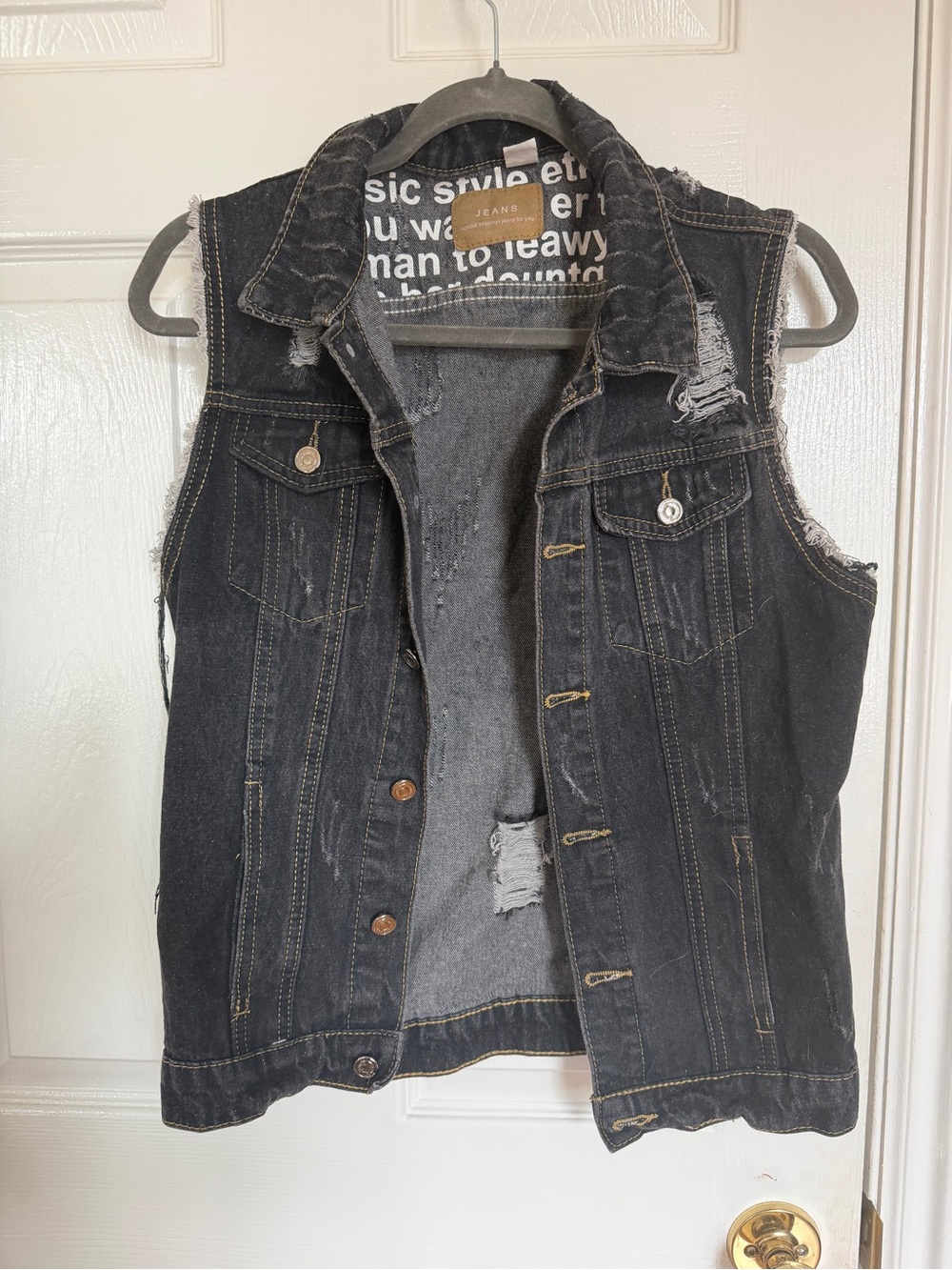 Unisex Distressed Dark Denim Vest